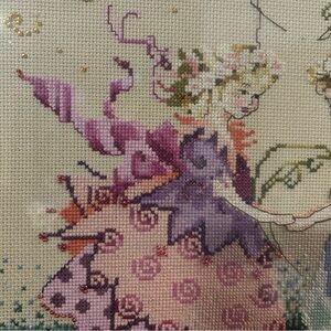 Counted-Cross Stitch Embroidery Colonial Girls Playing Finished Frame 19”X19”